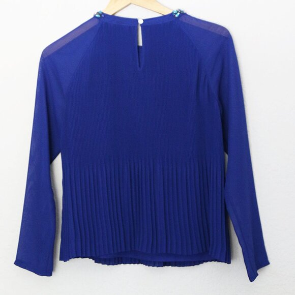 Ted Baker Lovina Jewel Embellished Accordion Pleated Blouse Cobalt Royal Blue 4 - Picture 7 of 16
